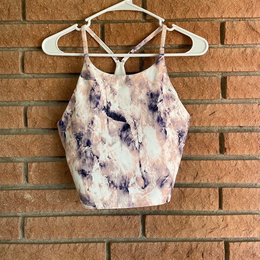 Old Navy Marble Print longline sports bra in Cream and Purple